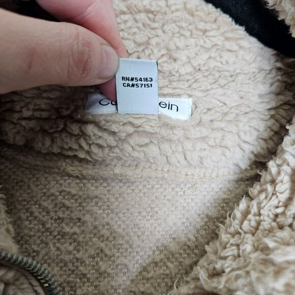Calvin Klein Full Zip Tan Sherpa Jacket coat Size Large - Picture 4 of 13
